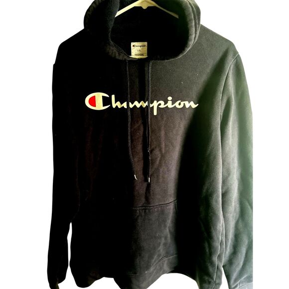 Champion Hoodie Men's Size Lg Pullover long sleeve Spell out Black - Picture 1 of 4